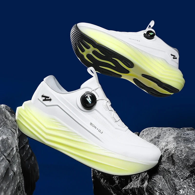Men's High Platform Running Shoes | Breathable Mesh Athletic Sneakers | Rotating Buckle Quick Wear Casual Walking Shoes