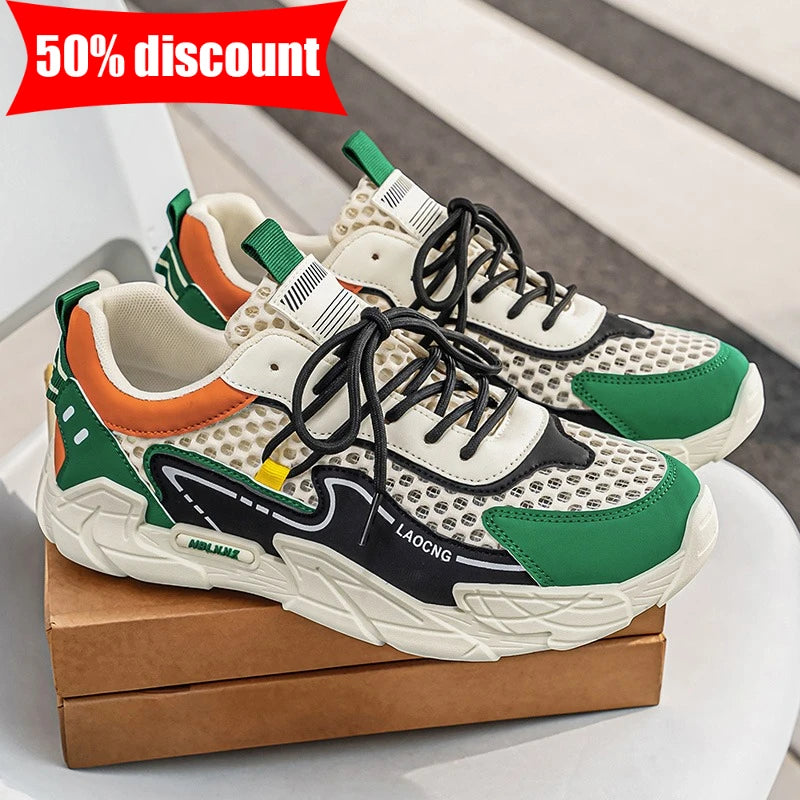 Scarpe sportive da uomo estive in rete, casual e alla moda, con lacci, scarpe da passeggio, nuove, per giovani, comode per gli spostamenti quotidiani, versatili, sneakers