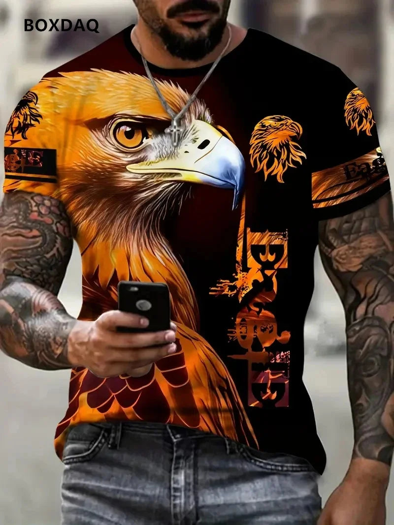 Fashion Eagle Men's T-Shirts Loose O-Neck Casual Tops Short Sleeve 3D Animal Printing Street T Shirt 6XL Big Size Breathable Tee