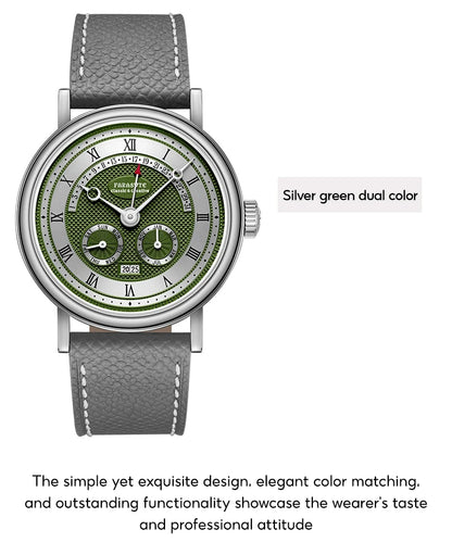 FARASUTE Men's Mechanical Watch Flyback Function Seagull Movement Month Display Week Display Calendar YearDisplay Sapphire Watch