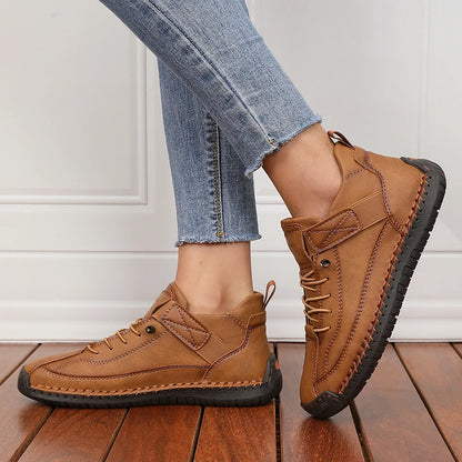 Handmade Leather Women Loafers Casual Comfortable Soft Soled High-quality Motorcycle Boots Fashionable British Tennis Nude Boots