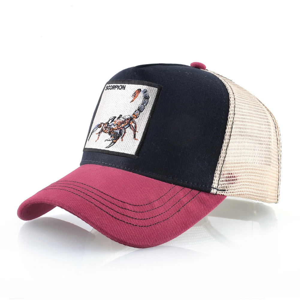 Unisex trucker kapa s vezenim Scorpion zakrpama, muška bejzbol kapa, ženska snapback hip hop kapa, vanjska kapa s prozračnim vizirom