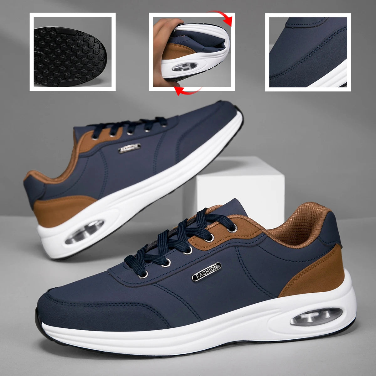 New Men's Shoes Spring Autumn Waterproof Walking Shoes Non-Slip Cushioning Men's Casual Leather Sports Shoes Men's Tennis Shoes