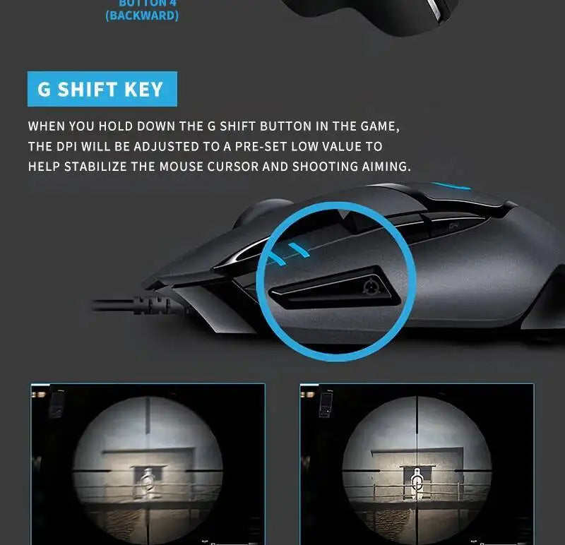 Rato Gaming com Fios Logitech G402, Processador ARM de 32-Bit, 8 Botões, 500 IPS, Antiderrapante, para Sessões de Gaming e Trabalho Durante Todo o Dia