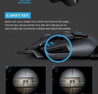 Rato Gaming com Fios Logitech G402, Processador ARM de 32-Bit, 8 Botões, 500 IPS, Antiderrapante, para Sessões de Gaming e Trabalho Durante Todo o Dia