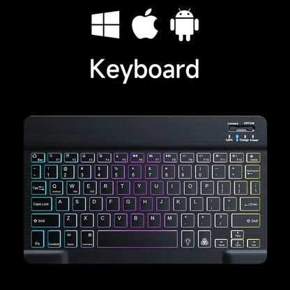 Mini Backlit RGB 10-inch Bluetooth Keyboard Wireless Mouse Rechargeable for Spanish Russian Hebrew Korean French Arabic Portuguese