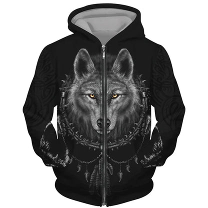 Cool 3D Wolf Printed Zipper Hoodies Fashion Men/Women Streetwear Hooded Jacket Coat Unisex Casual Hip Hop Pullover Sweatshirts