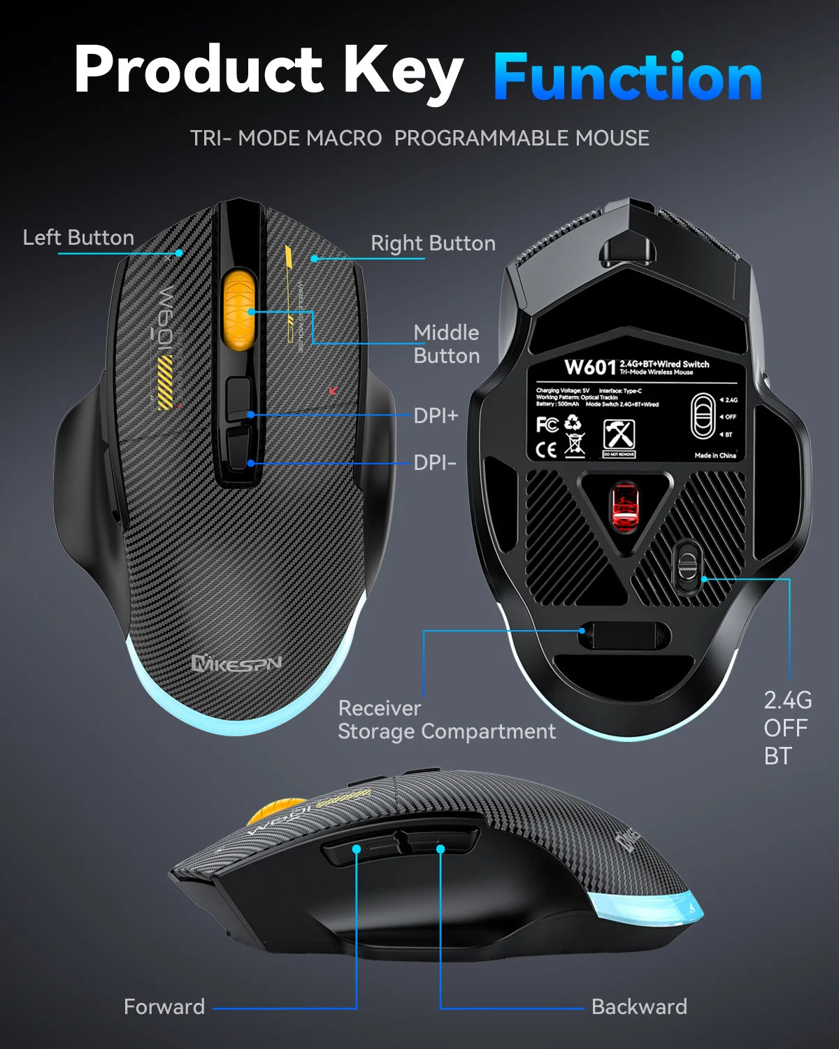 Rato Gaming Sem Fios Bluetooth, 12800 DPI, Rato RGB com Fio/Sem Fios com 7 Botões Programáveis, para PC e Portátil, Gaming
