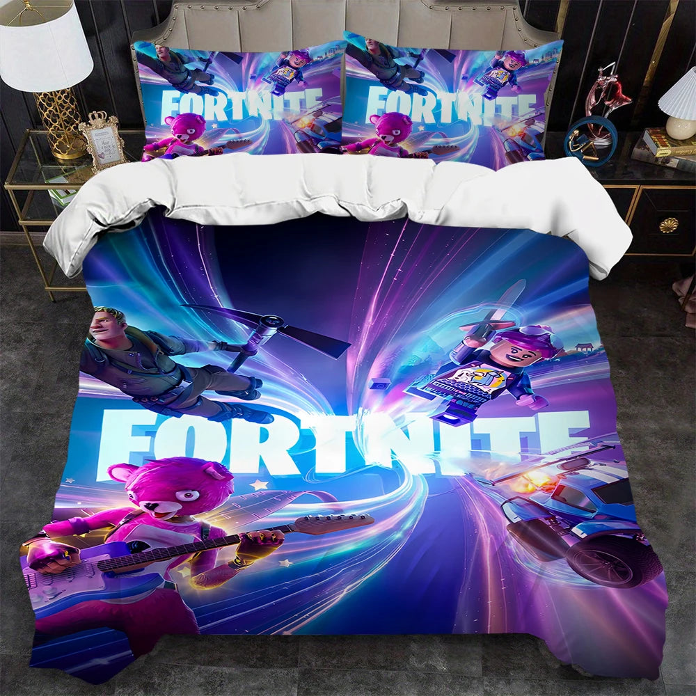 Conjunto de capa de edredão Battle Game F-Fortnite, lavagem suave, 3 peças, cama de verão confortável, dormitório de estudante, casa, roupa de cama para bebé, mais vendido