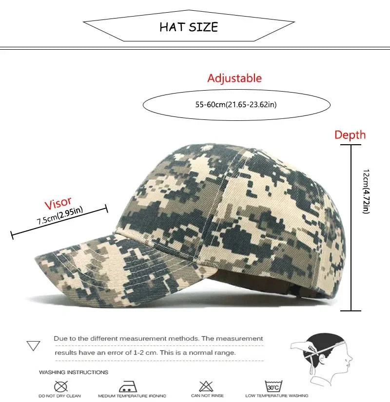 Men's Camouflage Baseball Caps Tactical Sunscreen Hat Adjustable Military Army Camo Airsoft Hunting Camping Hiking Fishing Caps