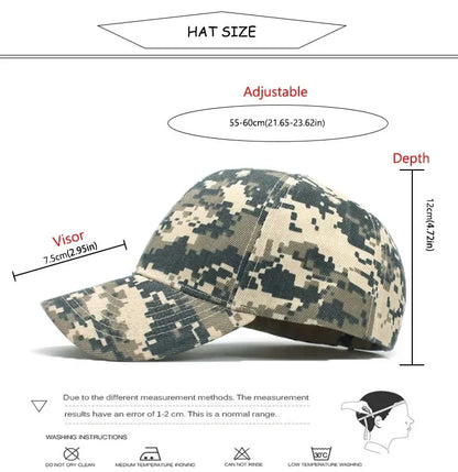 Men's Camouflage Baseball Caps Tactical Sunscreen Hat Adjustable Military Army Camo Airsoft Hunting Camping Hiking Fishing Caps