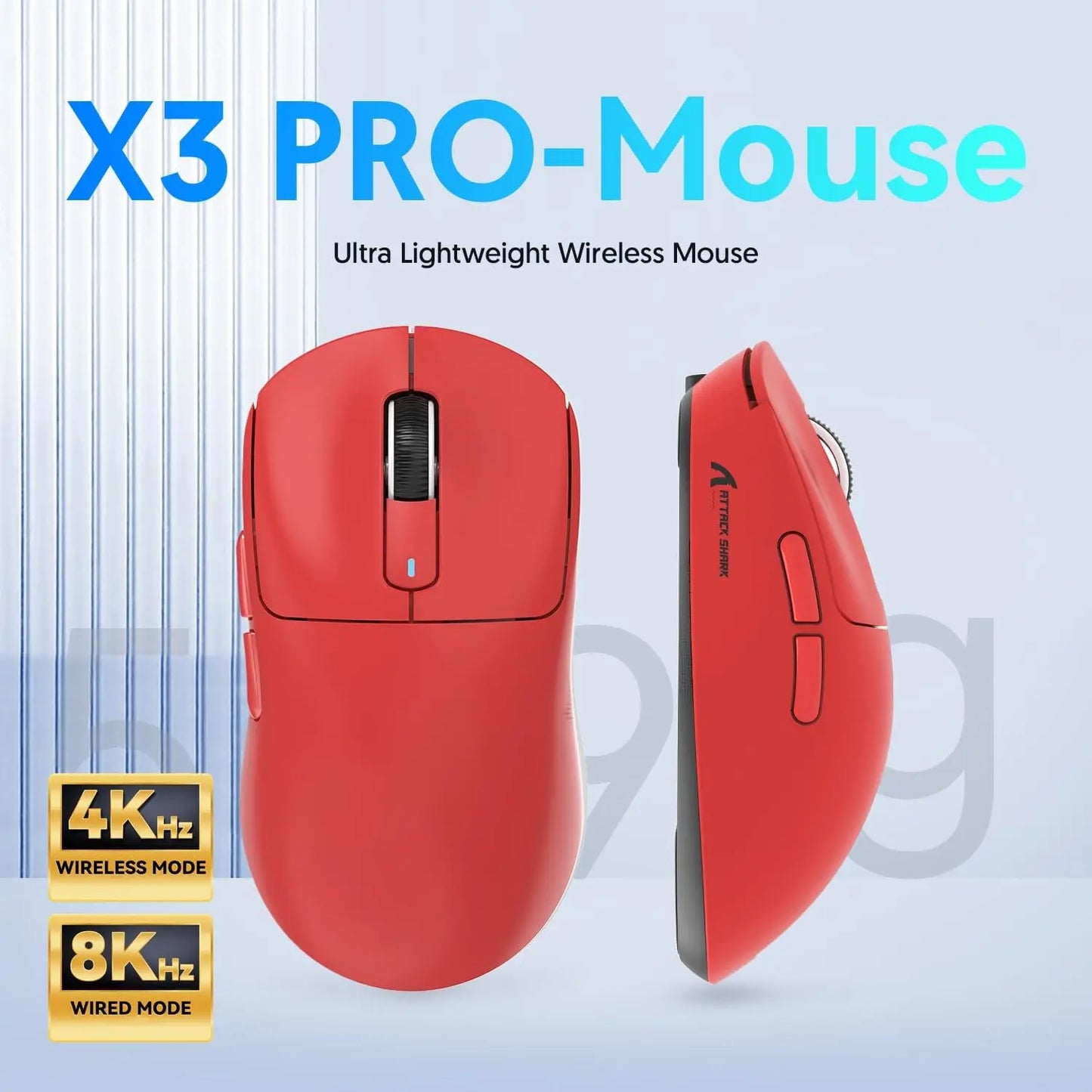 Attack Shark X3/X3 Pro Wireless Gaming Mouse, 26K DPI PixArt PAW3395, Tri-Mode Bluetooth 5.2/2.4G/Wired, 49g Ultralight Gaming Mouse for PC