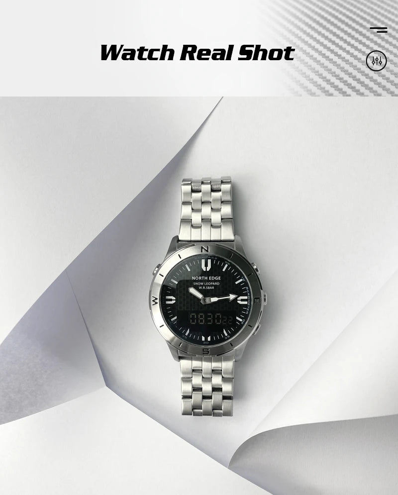 Relógio digital desportivo NORTH EDGE para homem, relógio de luxo empresarial para homem, impermeável 50M, altímetro, barómetro, bússola e mostrador luminoso