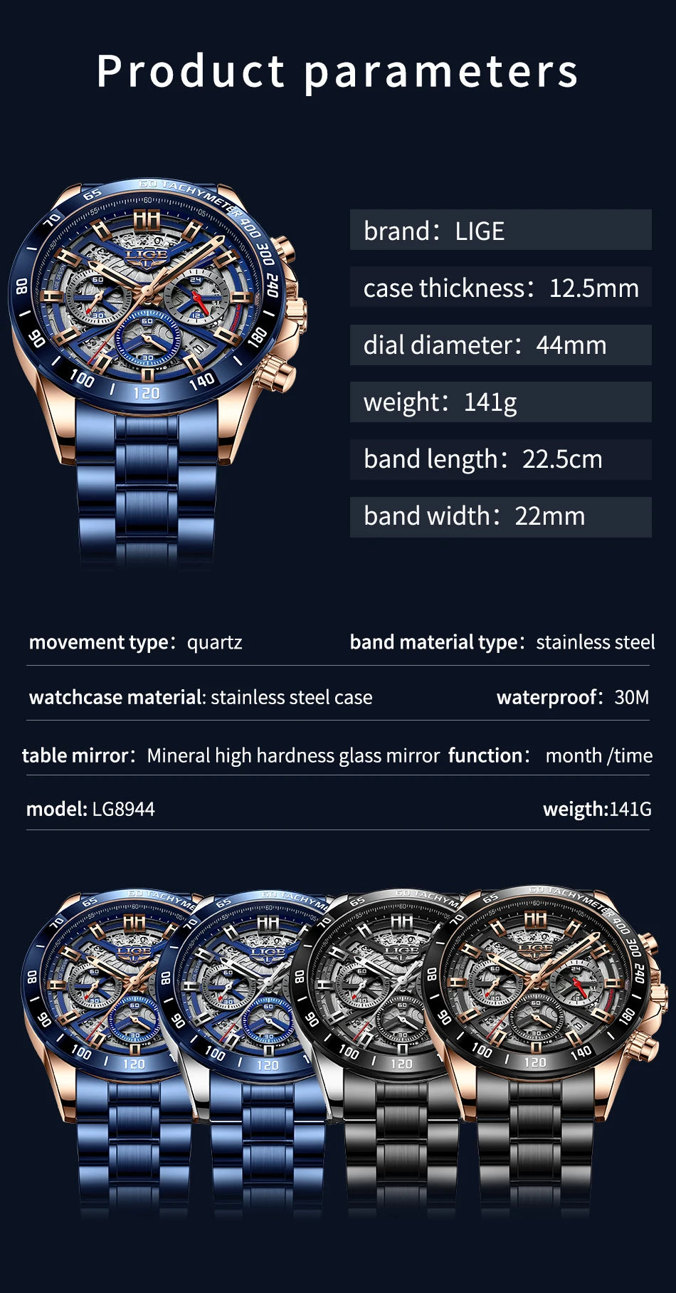 LIGE 2024 New Men Watch Top Brand Luxury Hollow Watch Men Waterproof Sport Quartz Chronograph Wrist Watch Man Relogio Masculino
