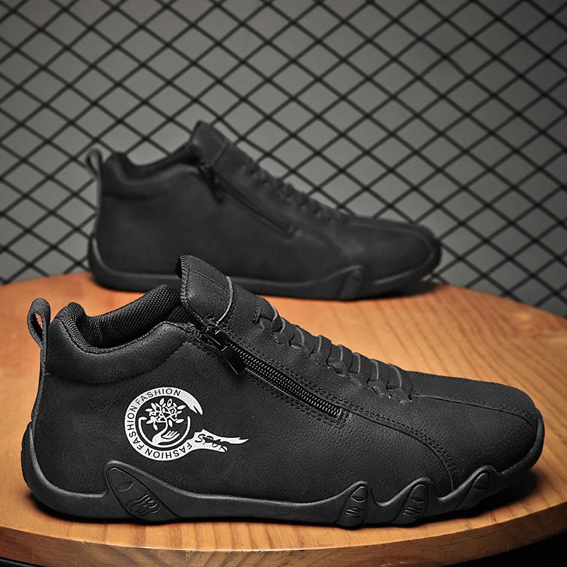 Men's Casual Shoes Side Zipper Short Boots Versatile Flat Bottom Trendy Fashionable Men's Shoes Suitable for Outdoor Sports