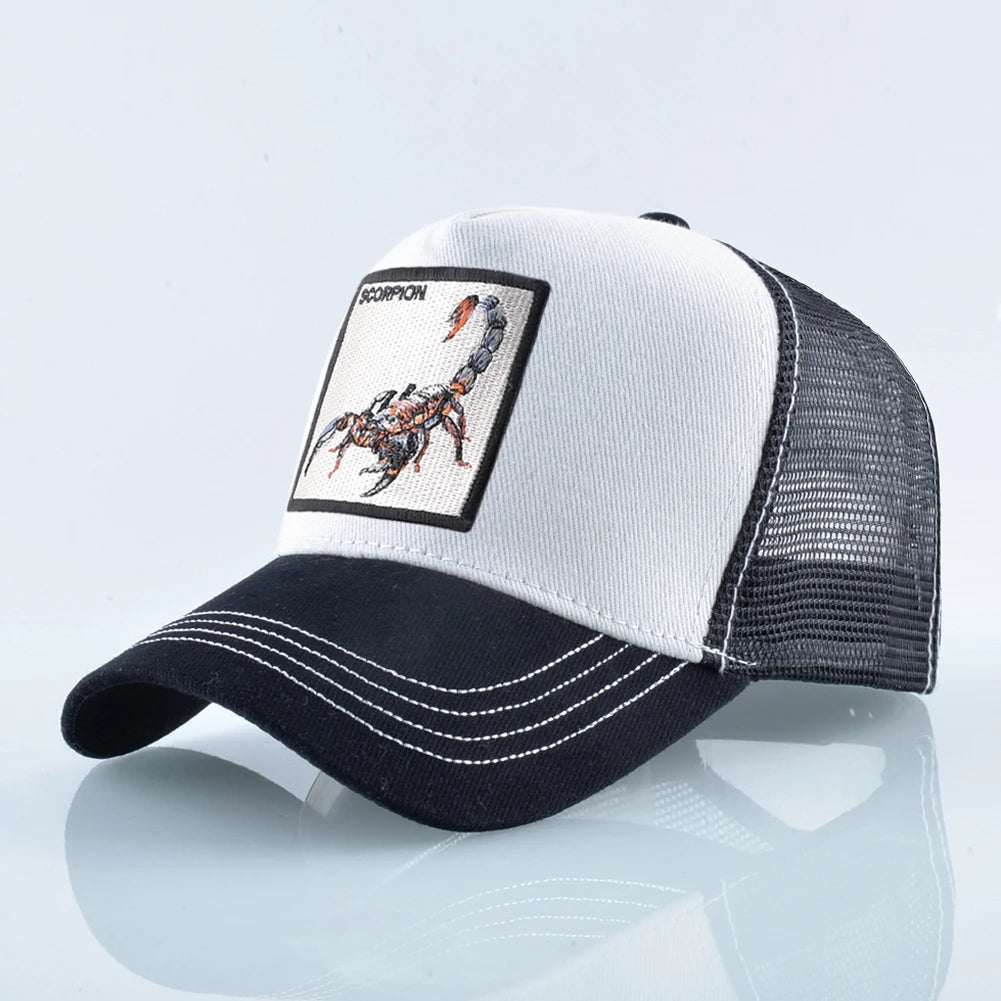 Unisex trucker kapa s vezenim Scorpion zakrpama, muška bejzbol kapa, ženska snapback hip hop kapa, vanjska kapa s prozračnim vizirom