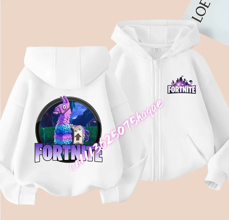 Novo hoodie infantil Fortnite com fecho de correr, estilo cartoon anime, casual e respirável, casaco para meninos, primavera 2026, roupa para criança