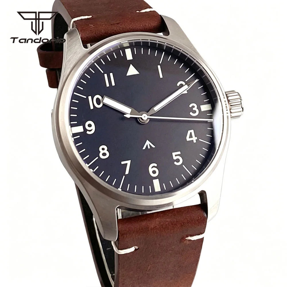 Tandorio 39mm Pilot Aviator Watch Sapphire Glass Luminous Automatic Japan NH35 or VH31 Quartz Movt 20BAR Diving Wristwatch