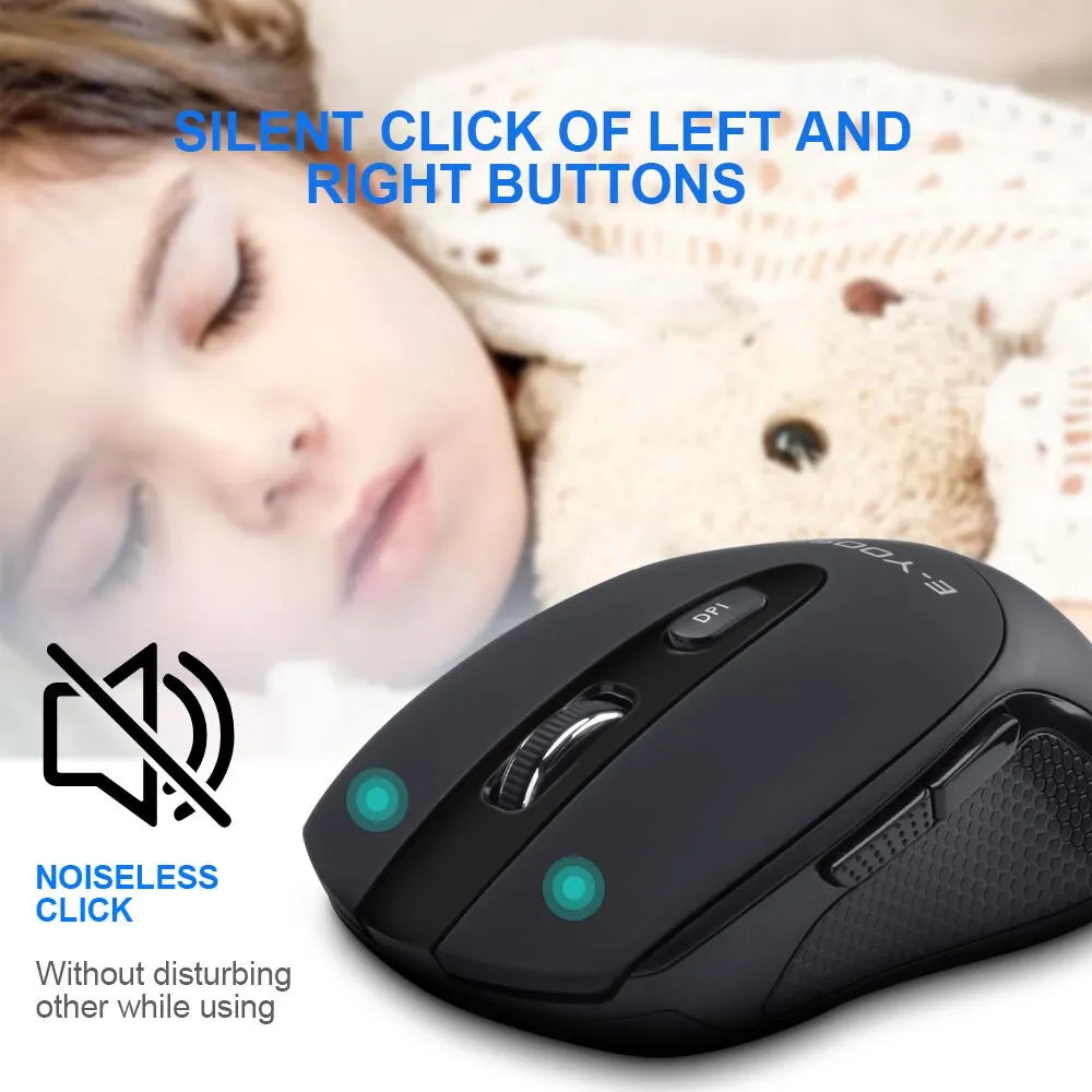 E-YOOSO E-1020 Wireless Gaming Mouse 2400 DPI Silent Click Ergonomic USB Mouse for Laptop PC Computer, 2.4G Wireless Optical Mouse