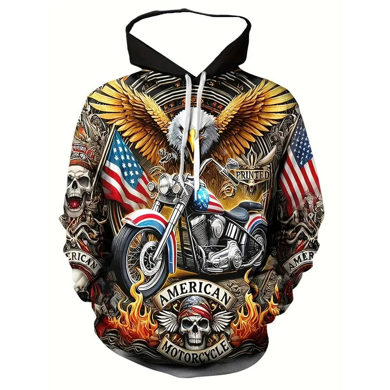 Men'S 3D White Wolf Print Hoodie, Casual Long Sleeve Pullover with Drawstring Pocket, 100% Polyester Slight Stretch Men Clothing