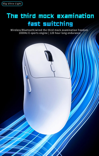 Rato Gaming Bluetooth Recarregável Gamer Paw3395 Leve, Ergonómico e Sem Fios para Esports