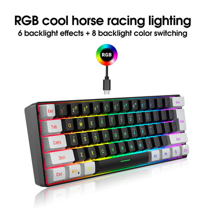HXSJ USB Computer Keyboard and Mouse Kit with 61-Key Wired RGB Backlight Wired Gaming Mouse Colorful LED Lighting for PC Laptop
