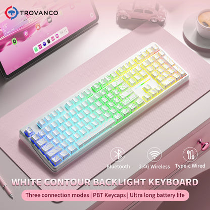 V108 Pro Bluetooth Keyboard Office Low Noise 2.4G Wired & Wireless Full Layout with RGB Backlit Membrane