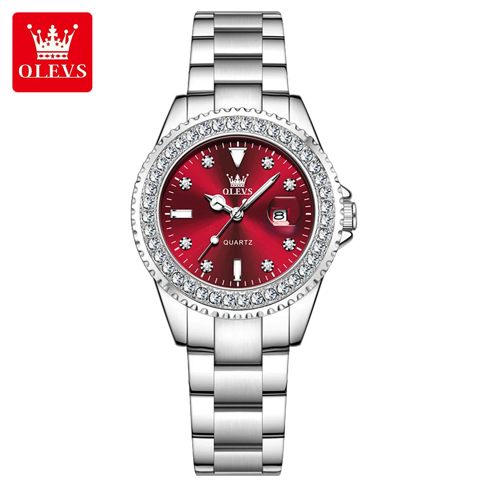 OLEVS 9945 Original Diamond Quartz Watch for Women Luxury Elegant Ladies Watches Stainless Steel Waterproof Women's Wristwatches