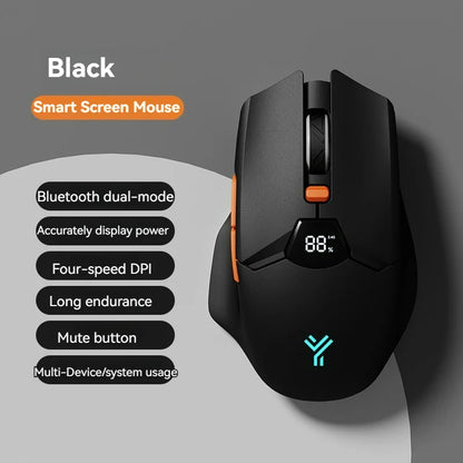 Rato sem fios 2.4G Bluetooth com ecrã de visualização, bateria de grande capacidade de 600mAh e botões de toque leve para gaming e escritório
