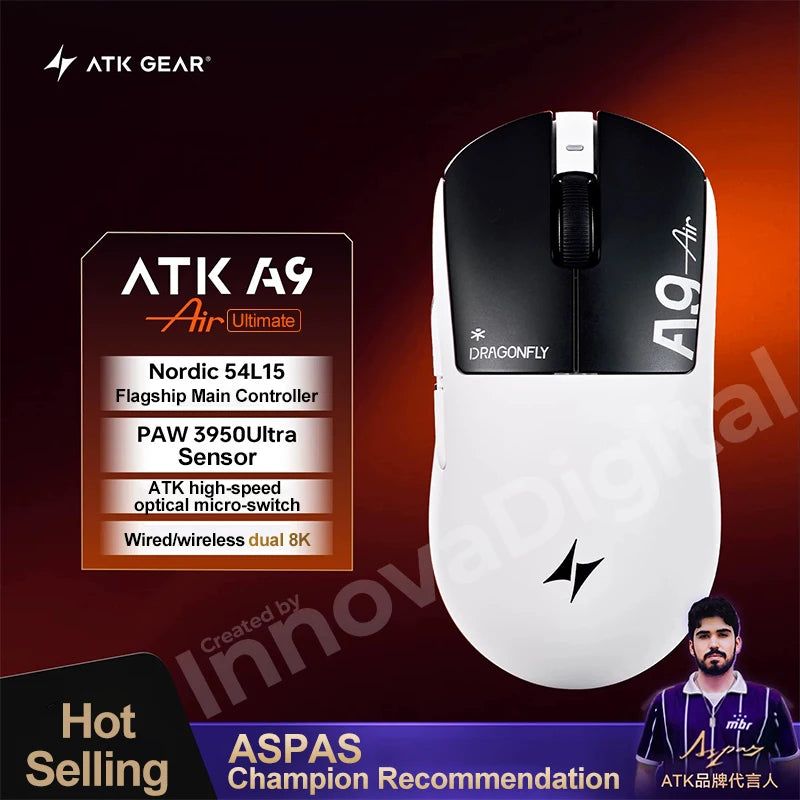 ATK Dragonfly A9 Ultimate bezdrôtová herná myš A9 Air PAW3950 ultraľahká ergonomická e-športová myš pre hráčov FPS CSGO A9 Ultra