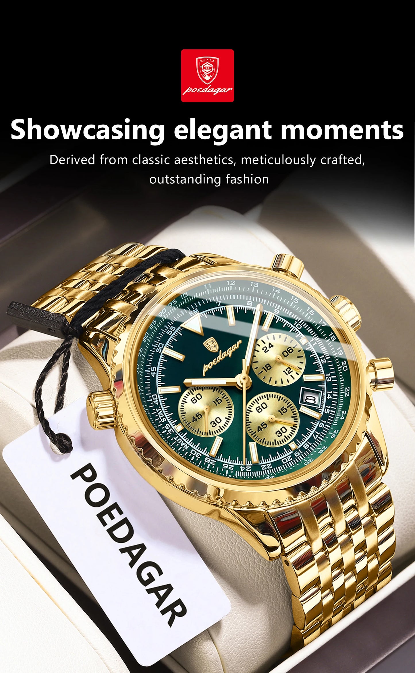 POEDAGAR Trendy Man Watch Chronograph Date Waterproof Luminous Men's Watches Stainless Steel Quartz Sports Luxury Man Wristwatch