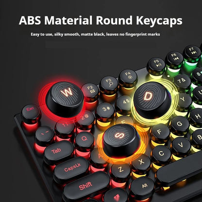 EWEADN GX330 Typewriter Gaming Keyboard, 104 Keys Wired Retro Punk Round Keycaps, with RGB Backlit, for Windows Laptop PC Black