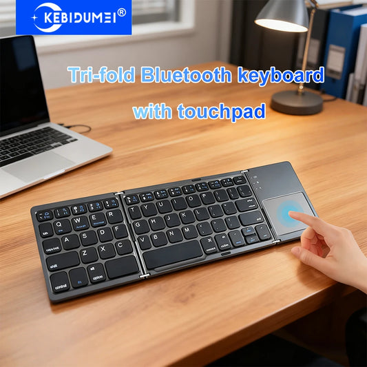 Teclado Bluetooth triplo com touchpad, teclado mini portátil recarregável sem fios para Windows Android iOS