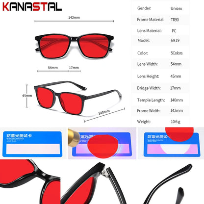 Men Sleep Blue Light Blocking Glasses Women Anti Radiation Computer Eyewear UV500 PC Red Lenses TR90 Square Eyeglasses Frames