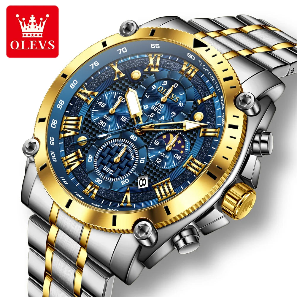 OLEVS 2025 New Men Watch Top Brand Luxury Watch Men Stainless Steel Waterproof Sport Quartz Chronograph Wrist Watch Man Relogio