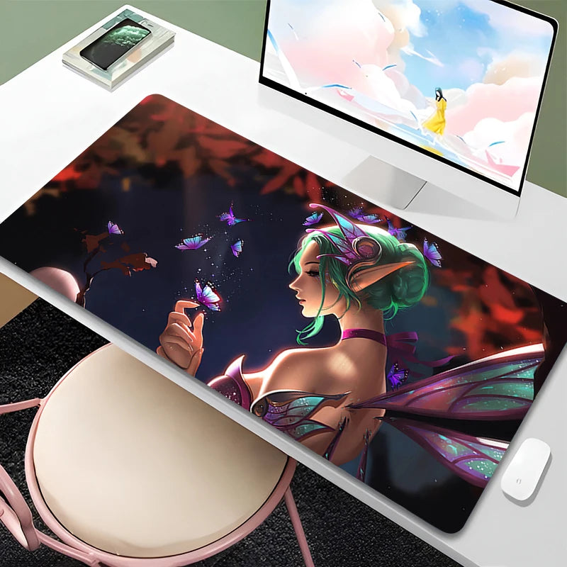 Tapete de rato Overwatch Mercy para PC Gamer, gabinete, kawaii, XXL, tapete de teclado com rapariga anime sensual, acessórios gaming para portátil e tapete de secretária