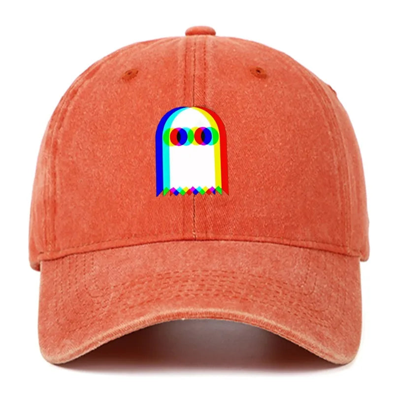 Colorful ghost print baseball cap suitable for daily dressing up and Halloween parties, adjustable outdoor sun protection hat