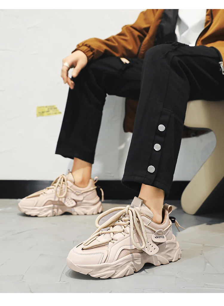 Men's shoes, seasonal leather trend, soft sole, sports running shoes, campus style, casual and versatile, fashionable dad shoes