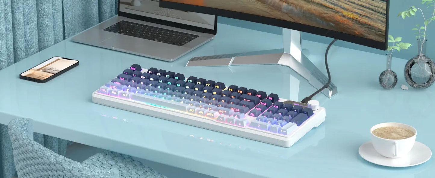 Magegee GK960 Membrane Keyboard Wireless 2.4G BT 98 Keys ABS Side Engraved Keycaps Adjustable RGB Lights for Office Game Windows