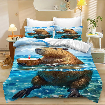 4 Cartoon Capybara Duvet Cover Pillowcase Capybara Bedding Set Adult Boy Girl Bedroom Decoration Children Single Double Size