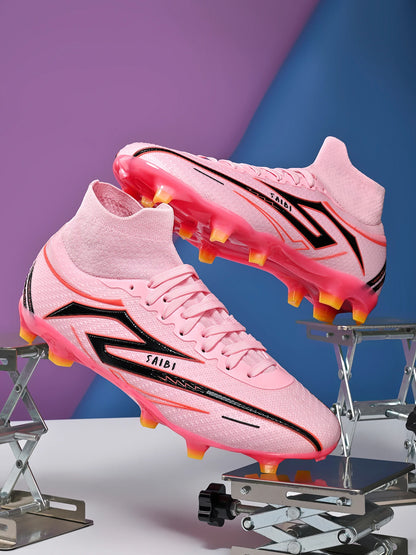 AG/FG Long Studs Soccer Shoes，PU Fabric Mixed Upper，TPU Sole Wear Resistant Anti Slip，Men Women Kids Youth Outdoor Sports