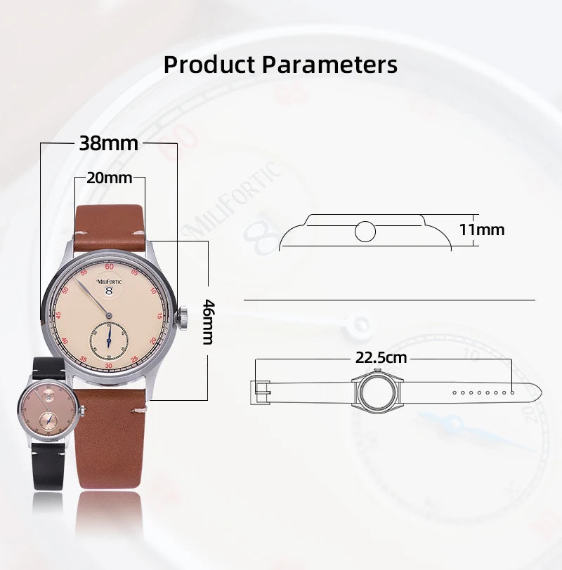 Milifortic Jumping Hour Auto R077 Vintage Small Seconds ST17 Movement Jump Hour Salmon Dial Men Watches