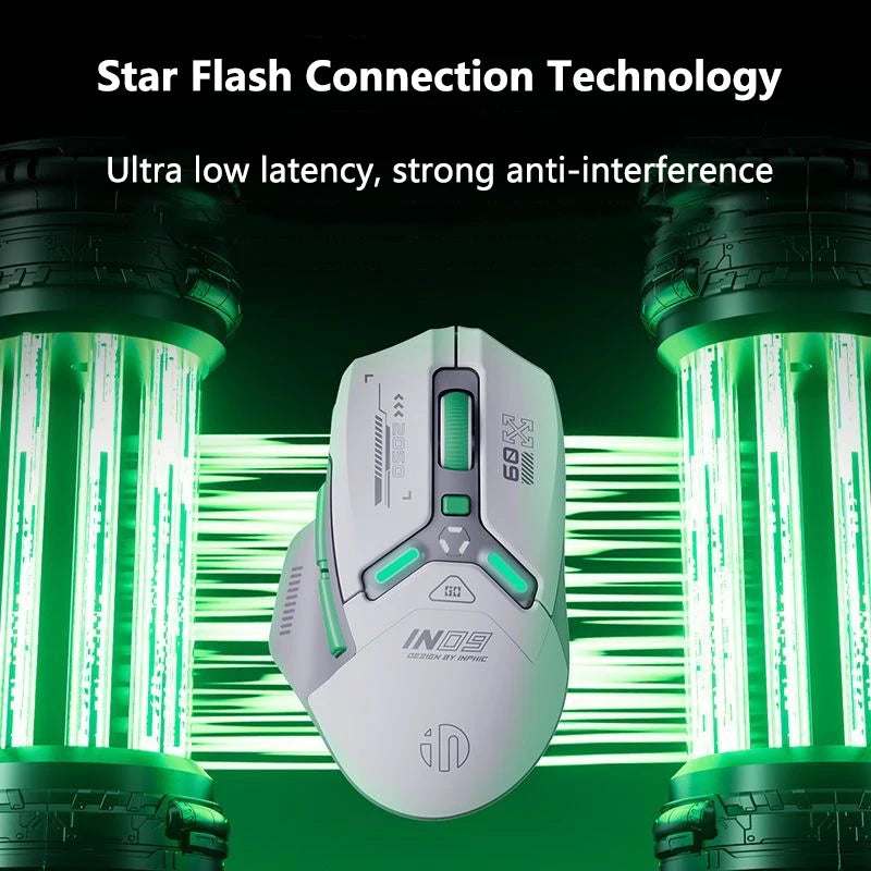 INPHIC IN9 Wireless Gaming Mouse Tri-Mode 2.4G Bluetooth & USB-C Wired, 12000 DPI RGB Programmable Gaming Mouse for PC & Laptop