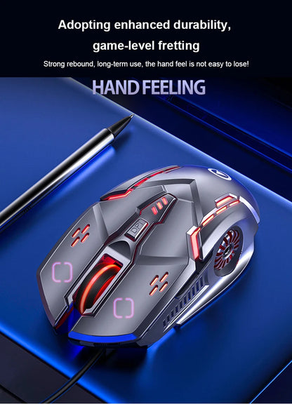 G5 žični gaming miš sa šarenim pozadinskim osvjetljenjem, 6 tipki, tihi miš, 4 brzine, 3200 DPI, RGB gaming miš za računalo i prijenosno računalo