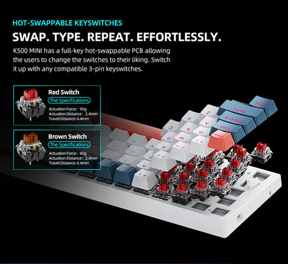 K500-B61 Machenike Mini Mechanical Keybaord 60% Form Factor 61Keys Gaming Keybaord Wired Full Key Hot-Swappable RGB Backlit