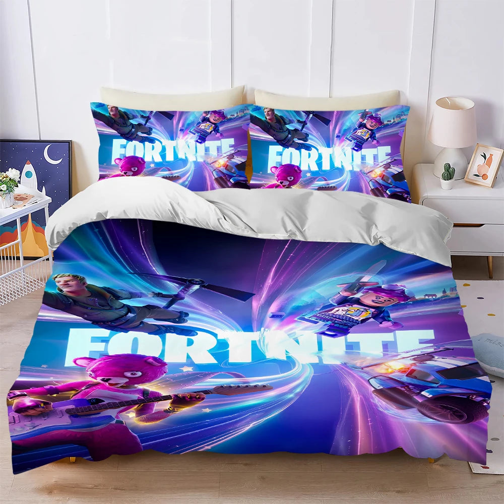 Conjunto de capa de edredão Battle Game F-Fortnite, lavagem suave, 3 peças, cama de verão confortável, dormitório de estudante, casa, roupa de cama para bebé, mais vendido