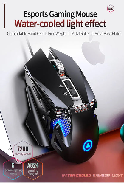 Rato Gaming eSports com Fio e Retroiluminação RGB, 200-7200 DPI Ajustáveis, USB com Fio para PC, Portátil e Jogos FPS