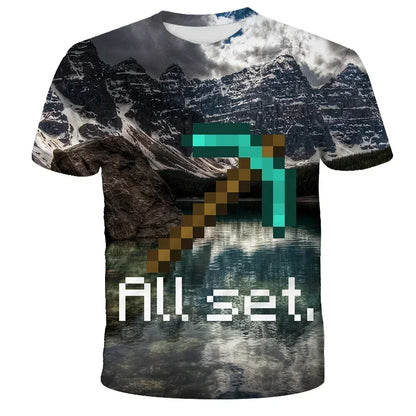 3D Printed Casual Summer Cute Boys Girls Building Blocks Cartoon T-shirt Boys T Shirt Minecraft Popular Tops Inside Outside Mc