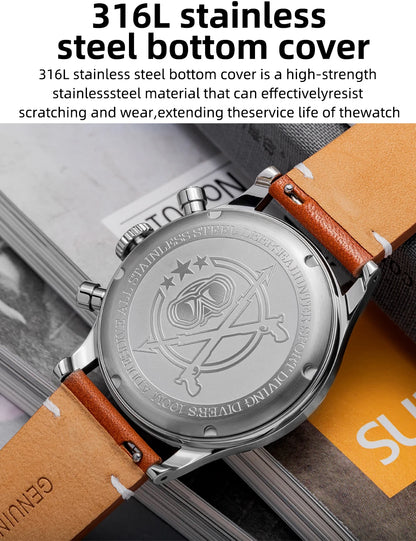 ADDIESDIVE Reloj Hombre  Multifunctional Chronograph Watch VK64 Leather Watch 10Bar Waterproof Mens Quartz Watches часы