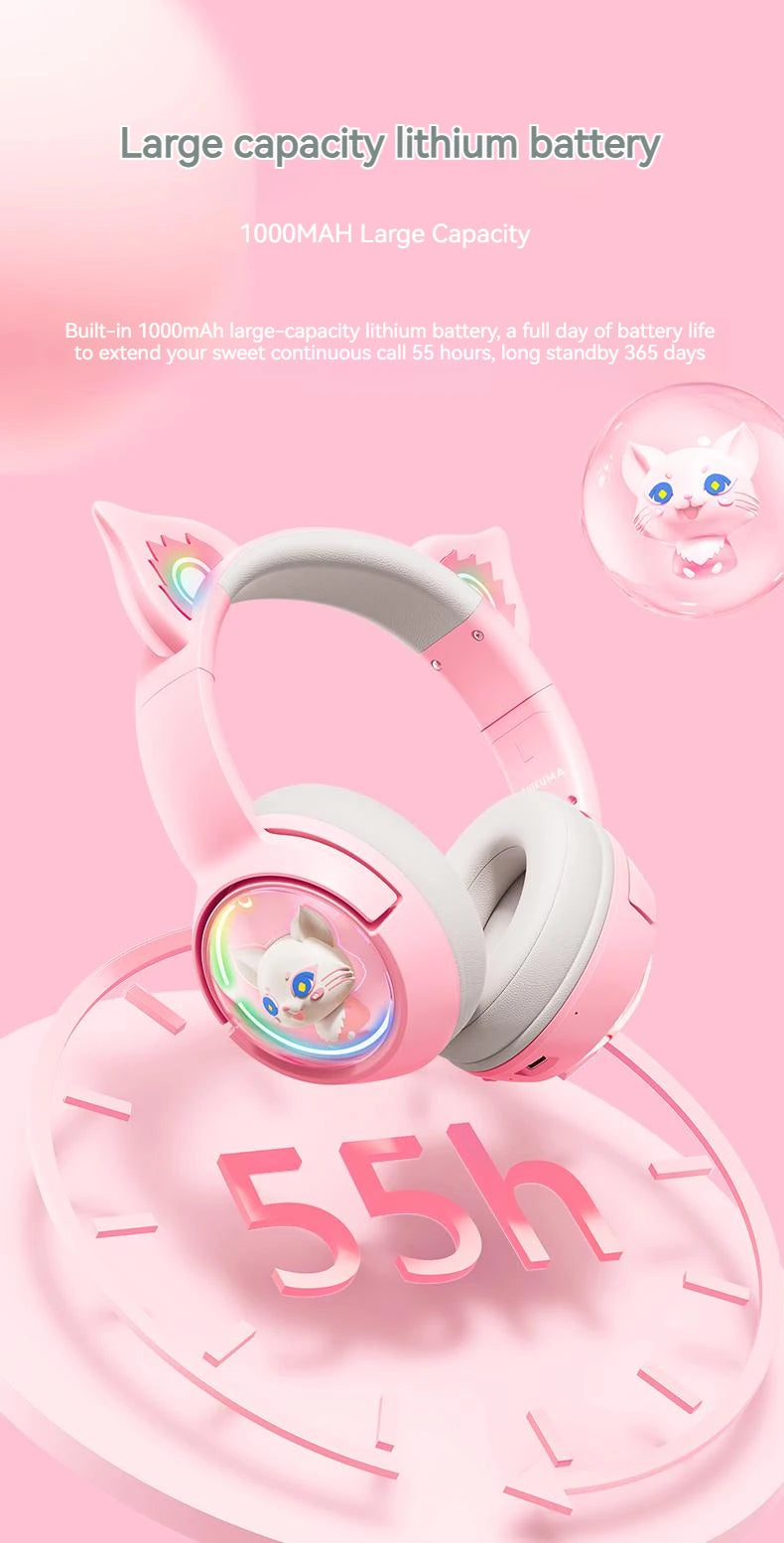 ONIKUMA B5 Wireless Gaimng Headset with Cat Ears Surround Sound Headphone Over-Ear For PC Laptop Games And Music Gamer Headphone